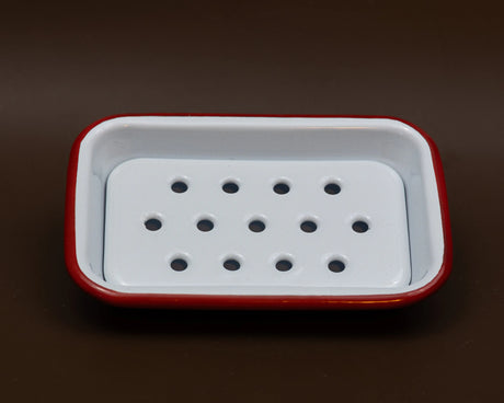 FALCON HOUSEWARES 2 Part Red and White Enamel Soap Dish French Soaps UK