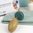 Emerald green Soap Holder with olive soap on an eau di nil colour towel