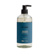 Clear bottle with blue label on a white background