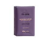 Purple soap bar with 'Fer a Cheval' branding on a white background