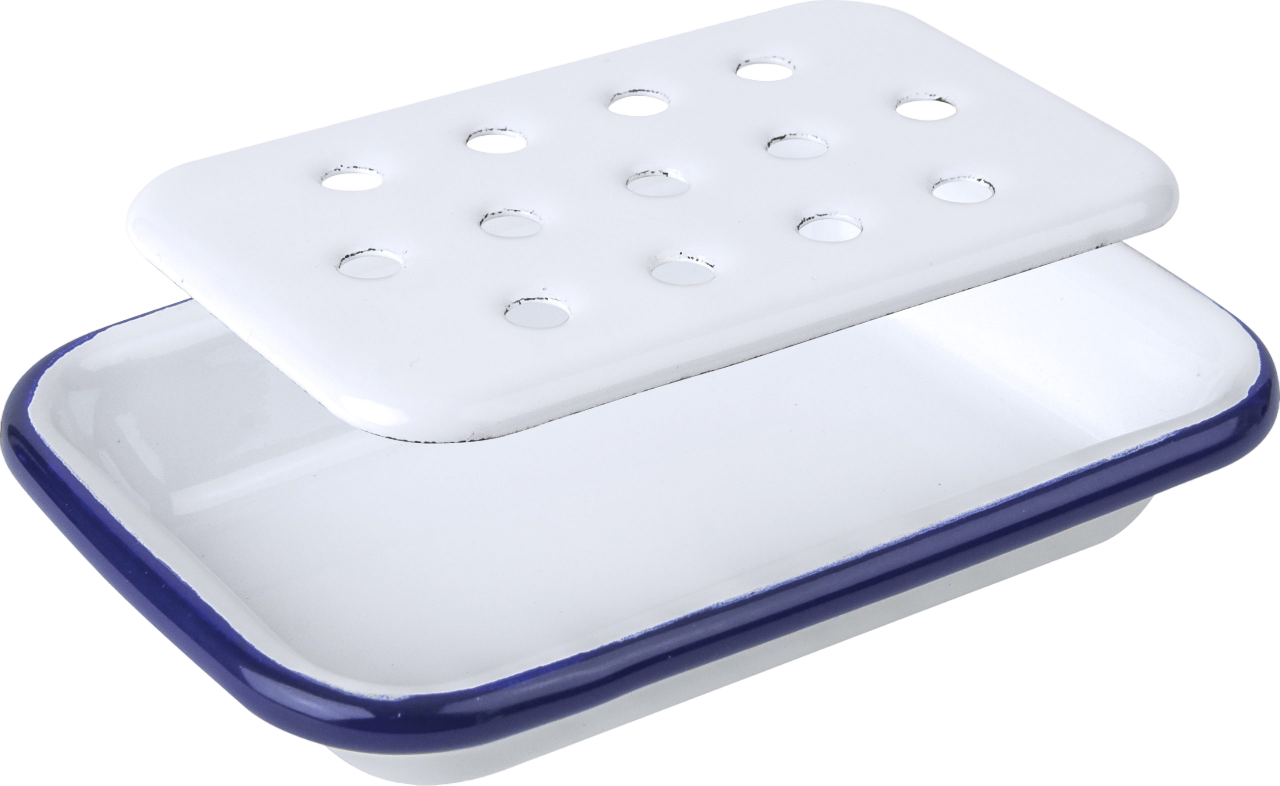 2 Part Blue and White Enamel Soap Dish - 0
