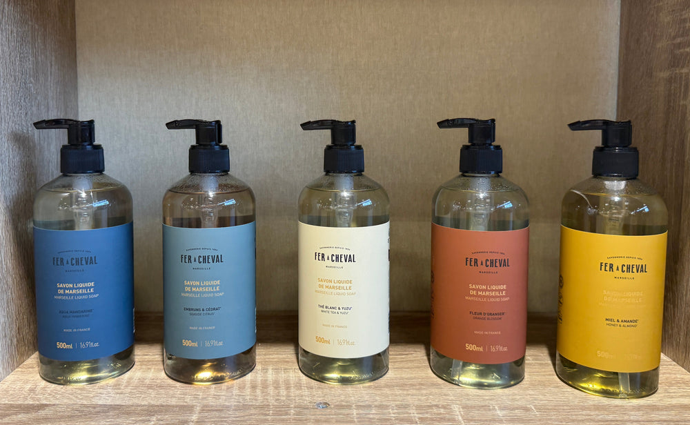 5 BOTTLES OF FER A CHEVAL 1LTRE SOAP WITH PUMP
