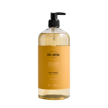 Bottle of Fér ç Cheval Marseille Liquid Soap on a white background