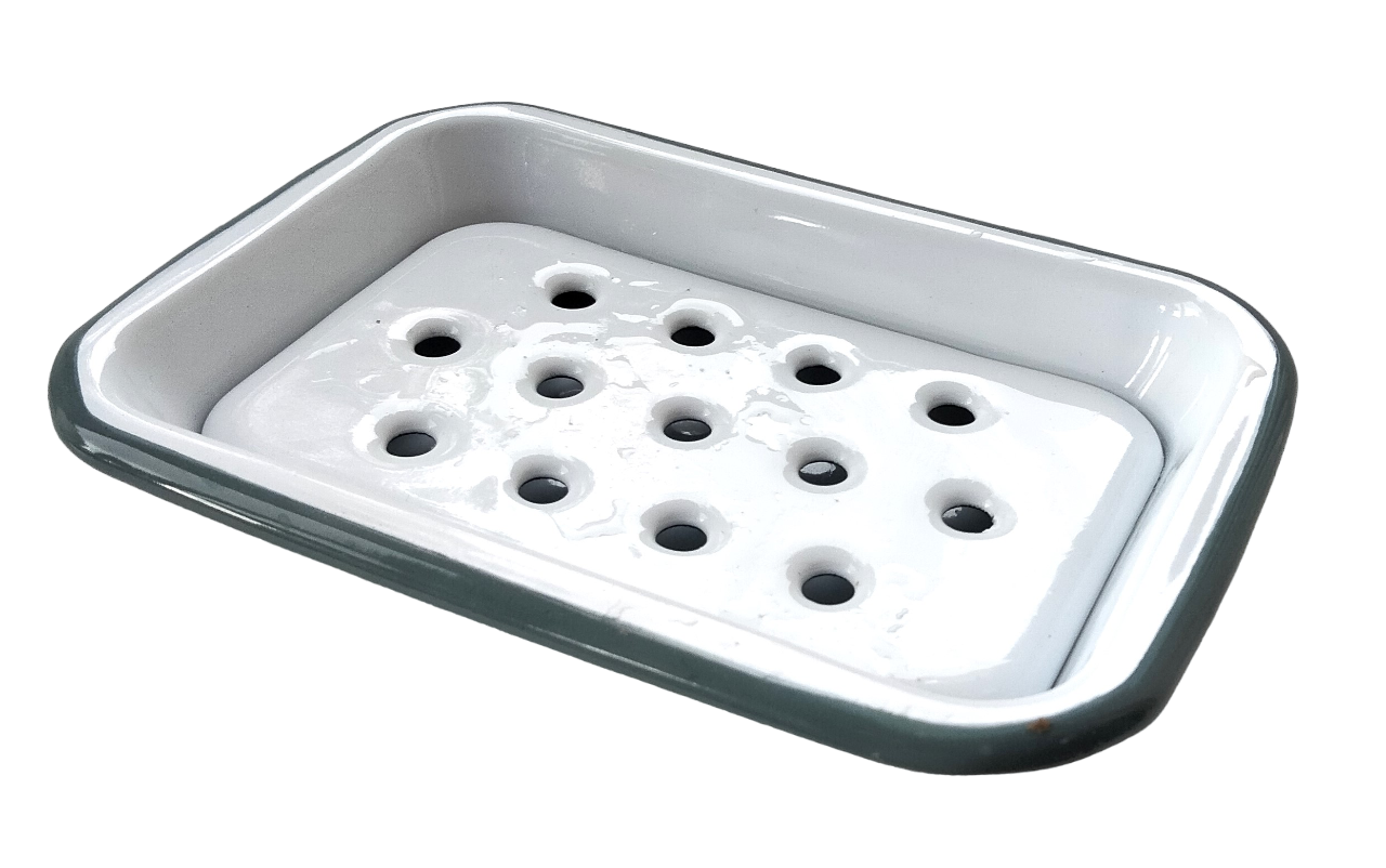 2 Part Grey and White Enamel Soap Dish