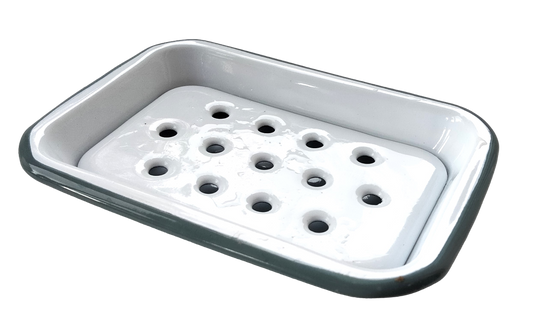 2 Part Grey and White Enamel Soap Dish