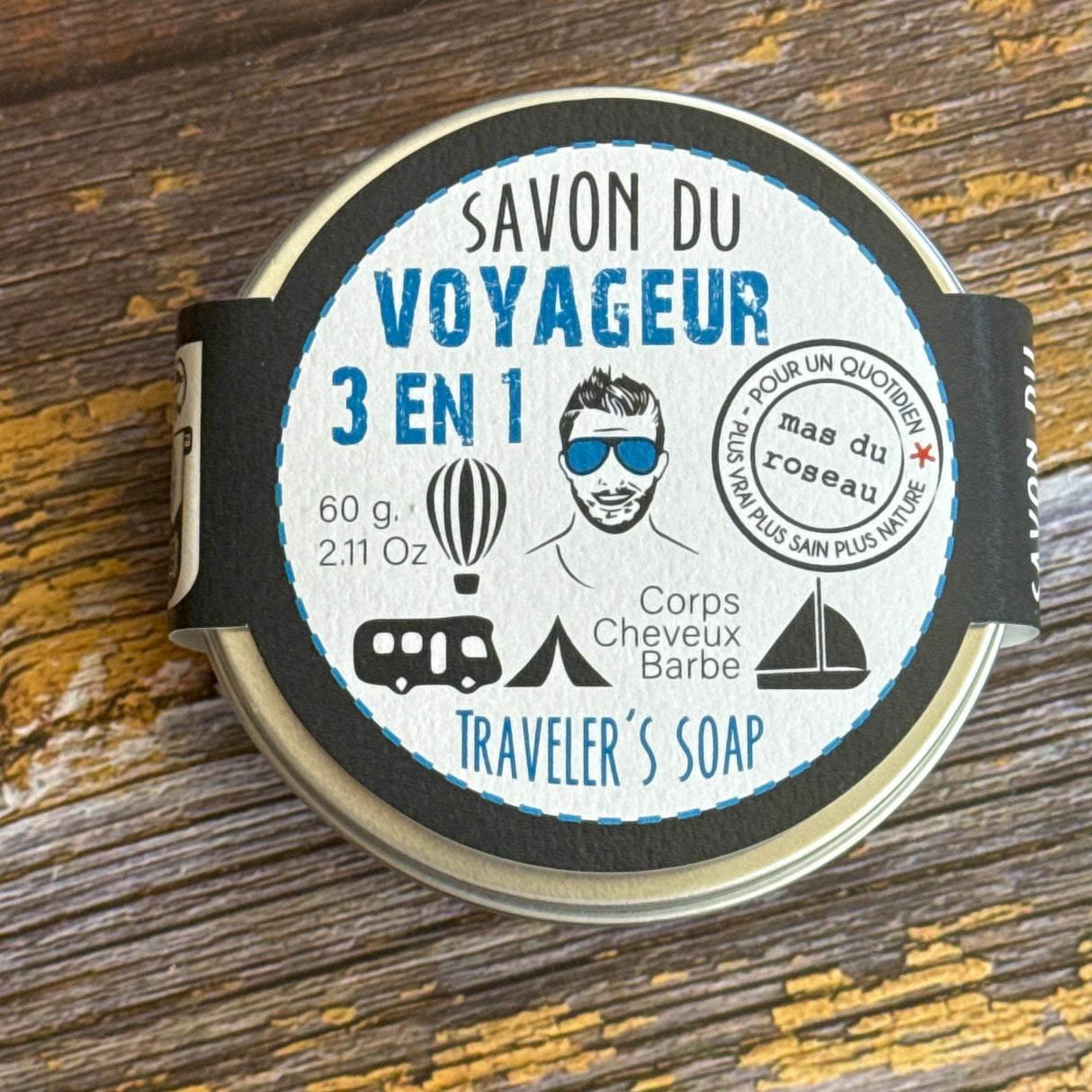 Mens Soap for Shaving, Body & Hair - Travel Tin - 60g