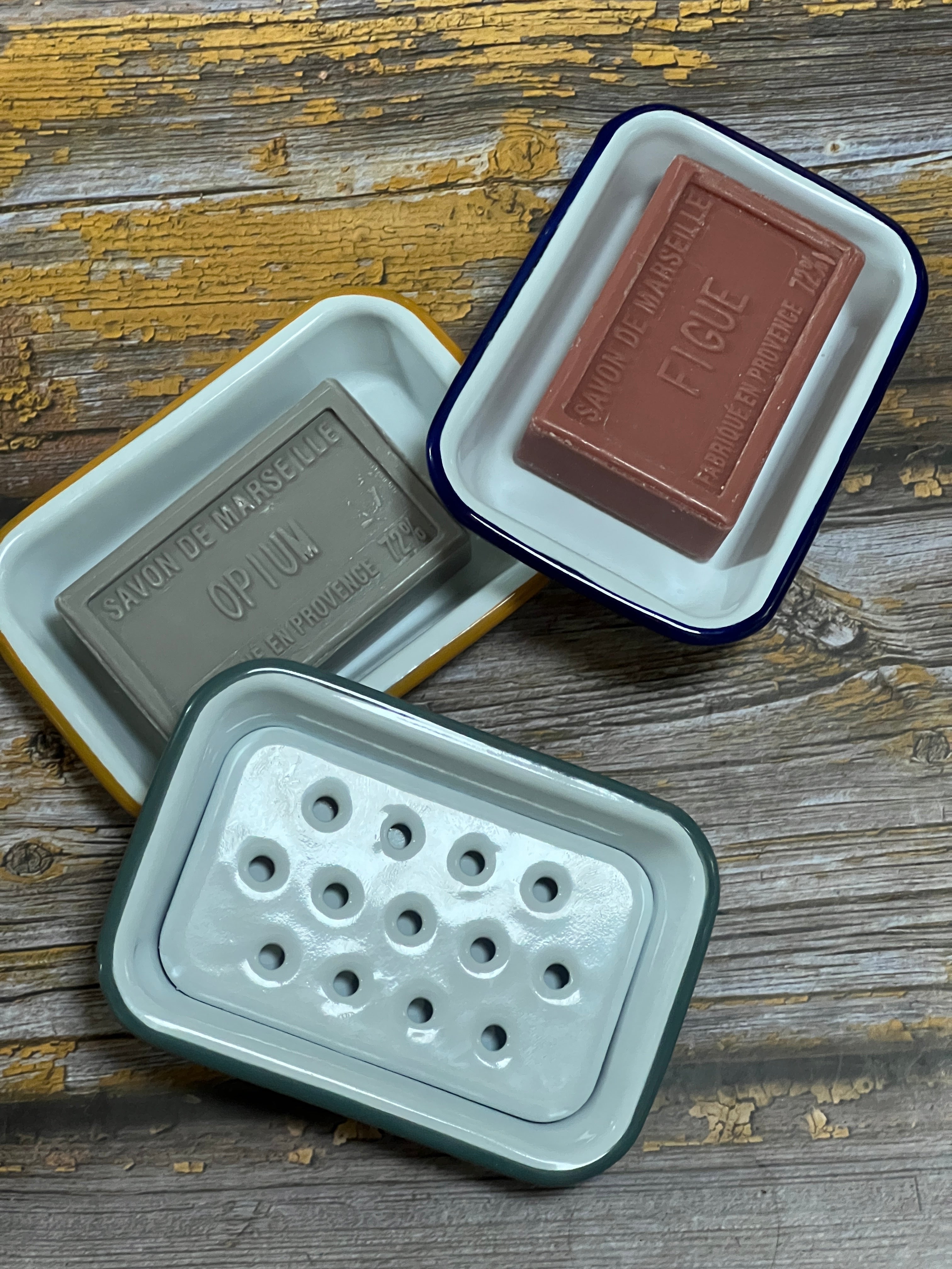 2 Part Grey and White Enamel Soap Dish - 0