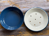 Blue & White 2 Part Round Enamel Soap Dish
