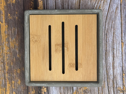 Square 2 part Cement Soap Dish with Bamboo