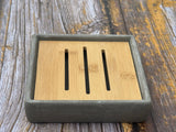Square 2 part Cement Soap Dish with Bamboo-Bastide & Olivier-FrenchSoaps