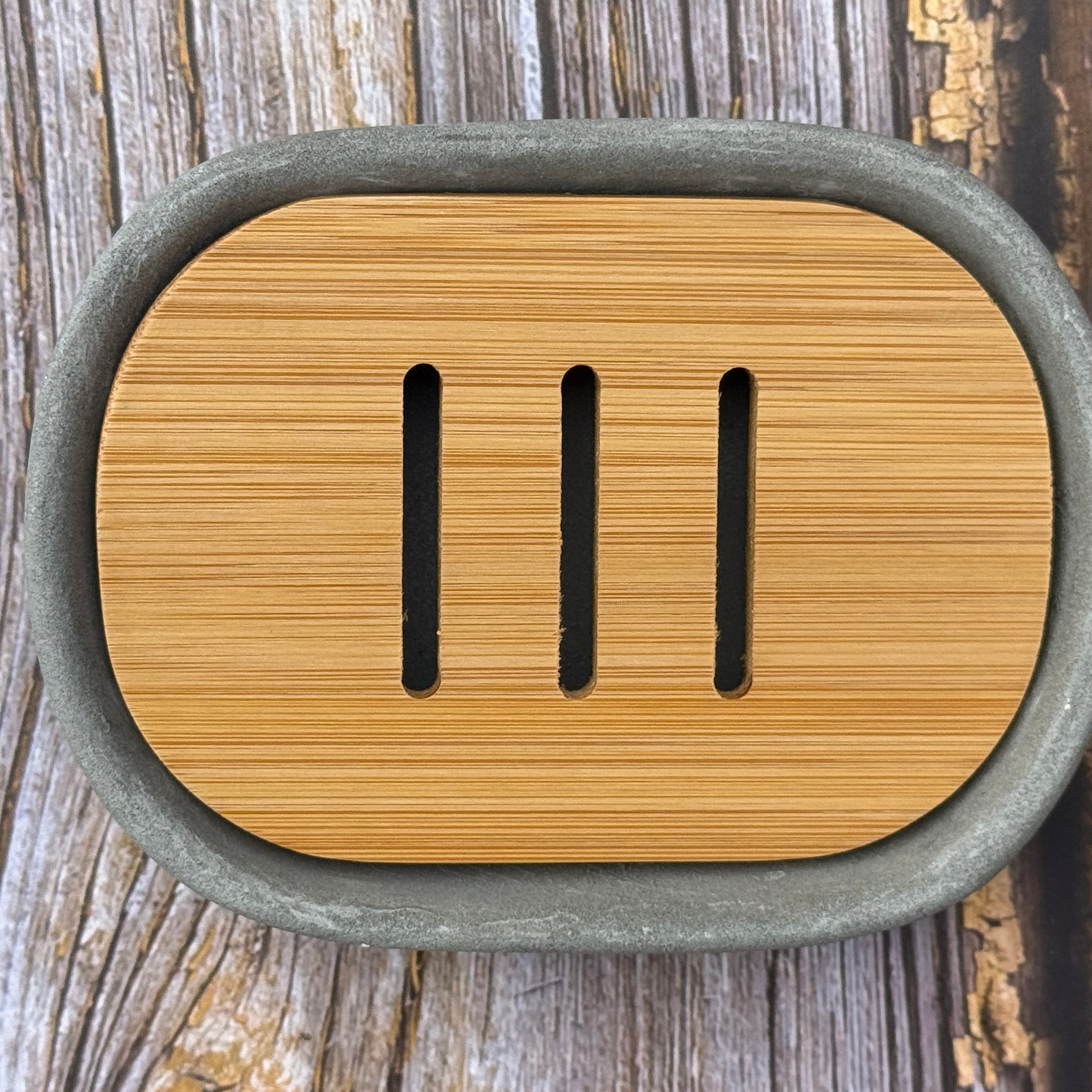 Oval 2 part Cement Soap Dish with Bamboo