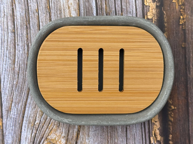 Oval 2 part Cement Soap Dish with Bamboo-Bastide & Olivier-FrenchSoaps