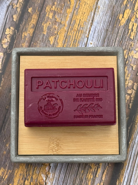 Square 2 part Cement Soap Dish with Bamboo-Bastide & Olivier-FrenchSoaps