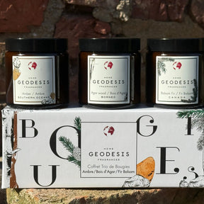 Boxed Candle Trio: Agar Wood (Oud), Amber, Balsam Fir-GEODESIS-FrenchSoaps
