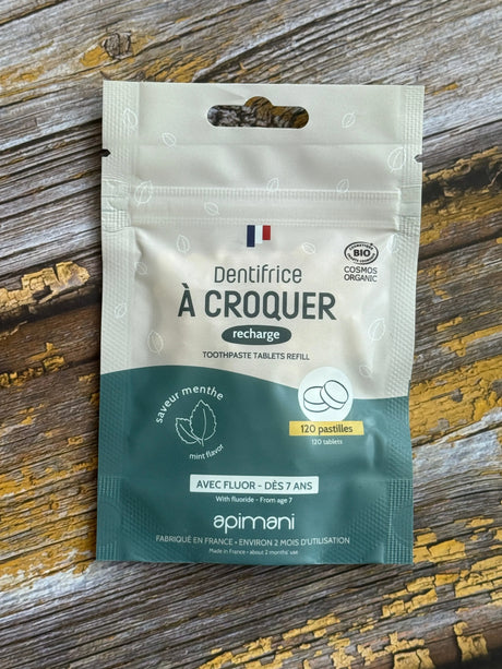 Organic Toothpaste Tablets with Flouride | Mint | 120 Refill Pouch