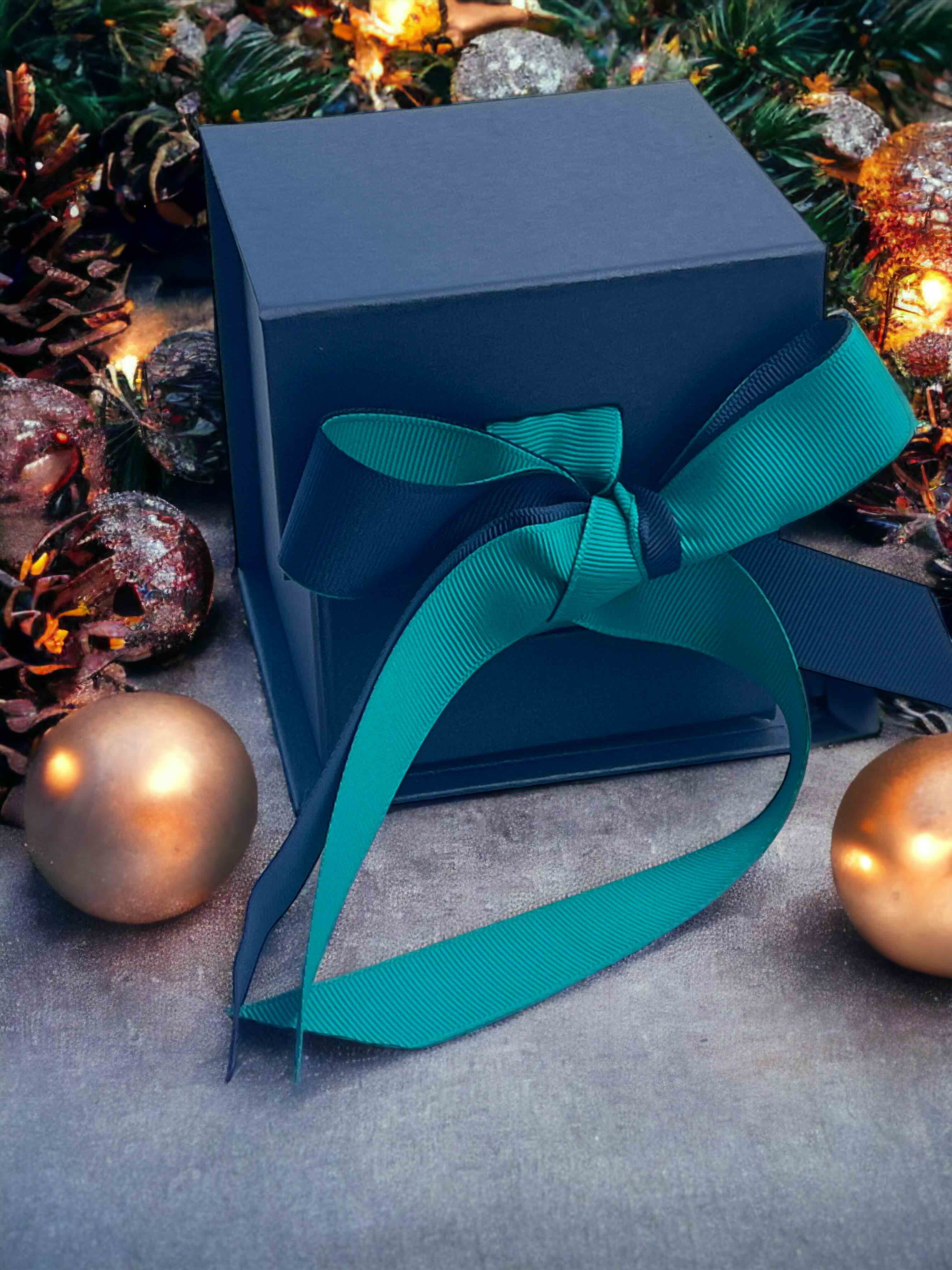 French Navy Blue Gift Box & Ribbons for Candles