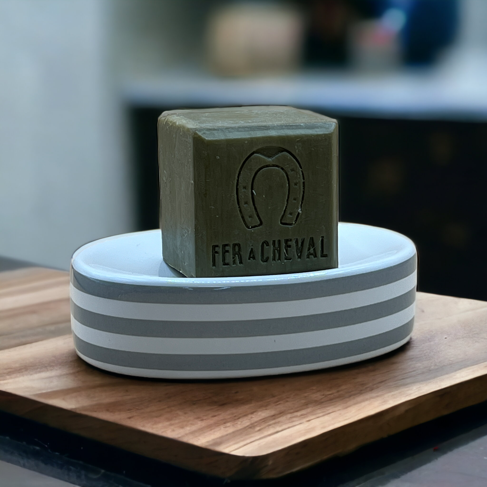 Grey and White Striped Ceramic Soap Dish - 0