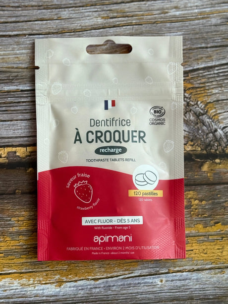 Organic Toothpaste Tablets with Flouride | Strawberry | 120 Refill Pouch