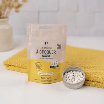 Organic Toothpaste Tablets with Flouride | Lemon | 120 Refill Pouch-APIMANI-FrenchSoaps