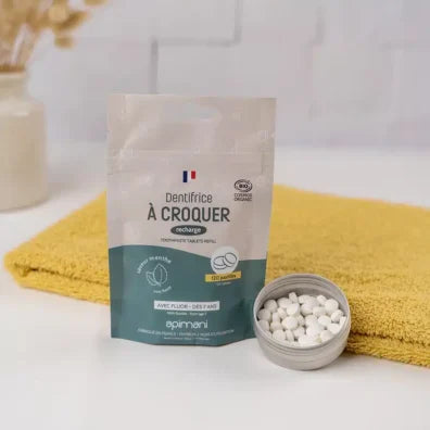 Organic Toothpaste Tablets with Flouride | Mint | 120 Refill Pouch-APIMANI-FrenchSoaps