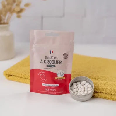 Organic Toothpaste Tablets with Flouride | Strawberry | 120 Refill Pouch