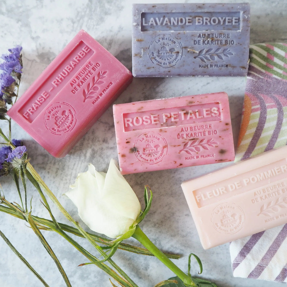 LA MAISON DU SAVON DE MARSEILLE Strawberry/Lav Broyee/Rose Petal/Apple Blossom A Sunny Afternoon Multibuy - 4 x Organic Shea Butter French Soaps French Soaps UK