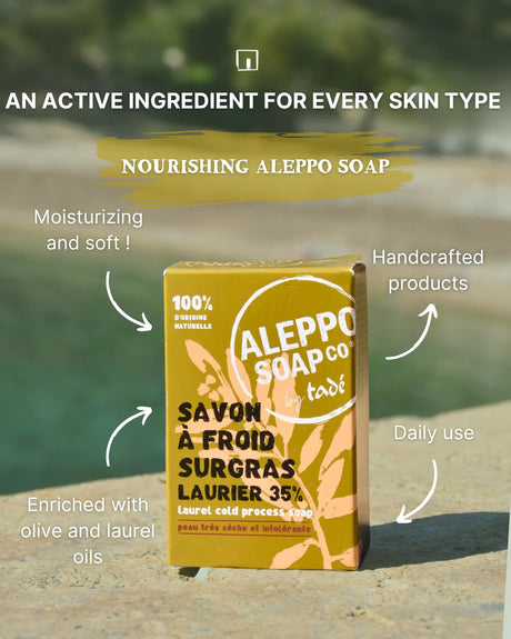 TADÉ PAYS DU LEVANT Aleppo Soap with 35% Laurel Oil, for Very Dry and Intolerant Skin | 150g French Soaps UK