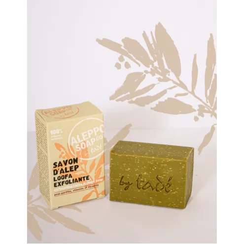 TADÉ PAYS DU LEVANT Aleppo Soap with Natural Loofah Fibres – Exfoliating Olive & Bay Oil Bar |100 g French Soaps UK