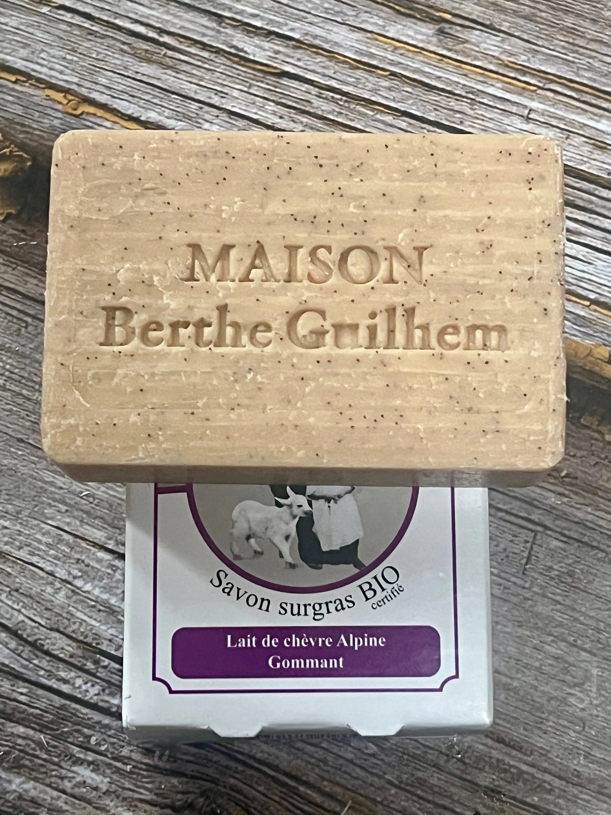 MAISON BERTHE GUILHEM Apricot Kernel (Exfoliating, Gommant) with Apricot & Palmarosa Oils  | Organic Alpine Goat's Milk | 100g French Soaps UK