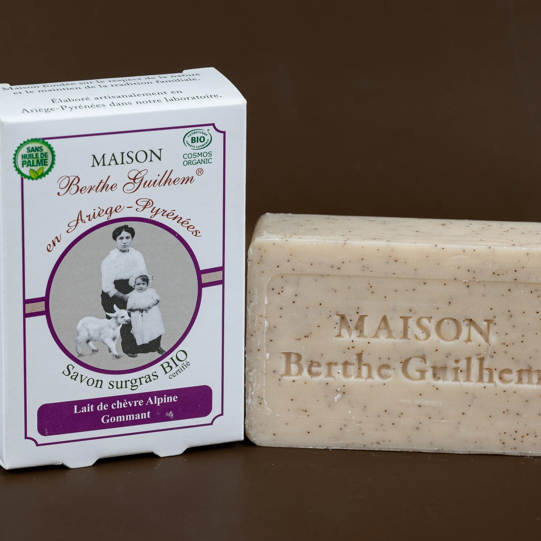 MAISON BERTHE GUILHEM Apricot Kernel (Exfoliating, Gommant) with Apricot & Palmarosa Oils  | Organic Alpine Goat's Milk | 100g French Soaps UK