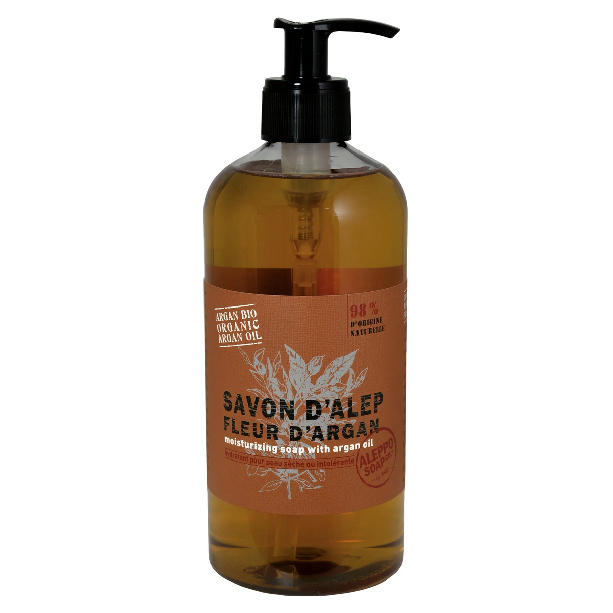 TADÉ PAYS DU LEVANT Argan Flower Aleppo Liquid Soap, 12% Laurel Oil enriched with Argan Oil, for Normal, Delicate or Fragile Skin | 500ml French Soaps UK