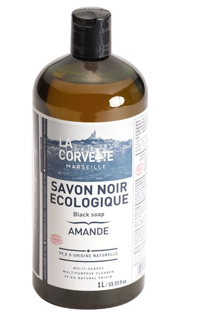 LA CORVETTE Black Liquid Soap, Almond & Linseed Oil | 1L French Soaps UK