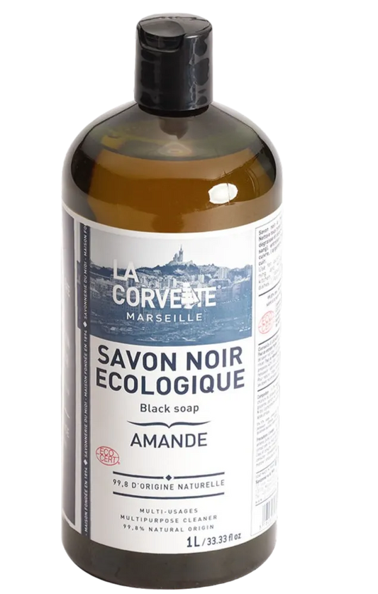 LA CORVETTE Black Liquid Soap, Almond & Linseed Oil | 1L French Soaps UK