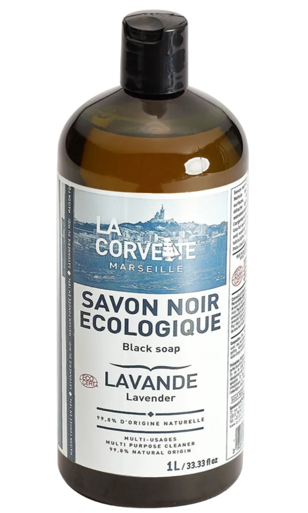 LA CORVETTE Black Liquid Soap, Lavender & Linseed Oil | 1L French Soaps UK
