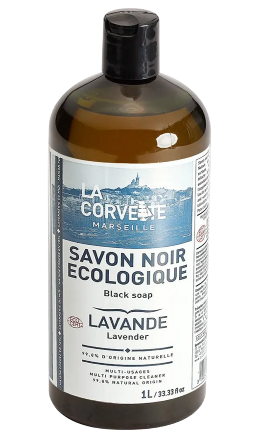 LA CORVETTE Black Liquid Soap, Lavender & Linseed Oil | 1L French Soaps UK