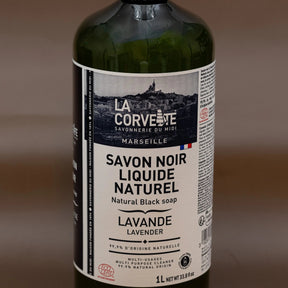 LA CORVETTE Black Liquid Soap, Lavender & Linseed Oil | 1L French Soaps UK