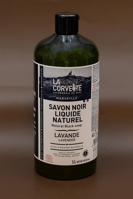 LA CORVETTE Black Liquid Soap, Lavender & Linseed Oil | 1L French Soaps UK