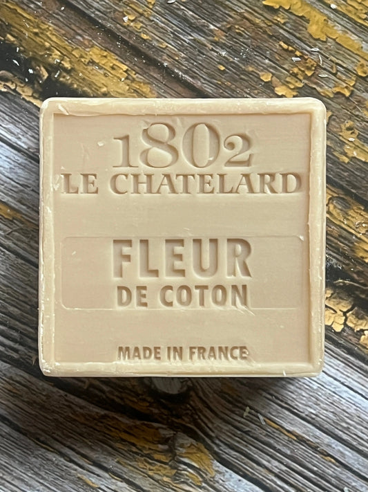LE CHATELARD 1802 Cotton Flower Marseille Soap, 72% Coconut, Olive and Almond Oil, 100g |  PALM FREE French Soaps UK