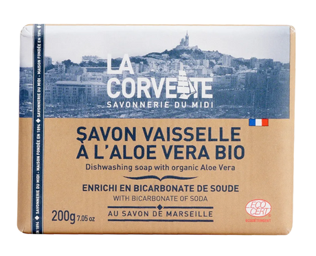 LA CORVETTE Dishwashing Soap Bar with Baking Soda & Aloe Vera | 200g French Soaps UK