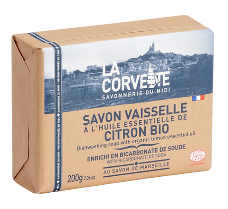 LA CORVETTE Dishwashing Soap Bar with Baking Soda and Organic Lemon | 200g French Soaps UK