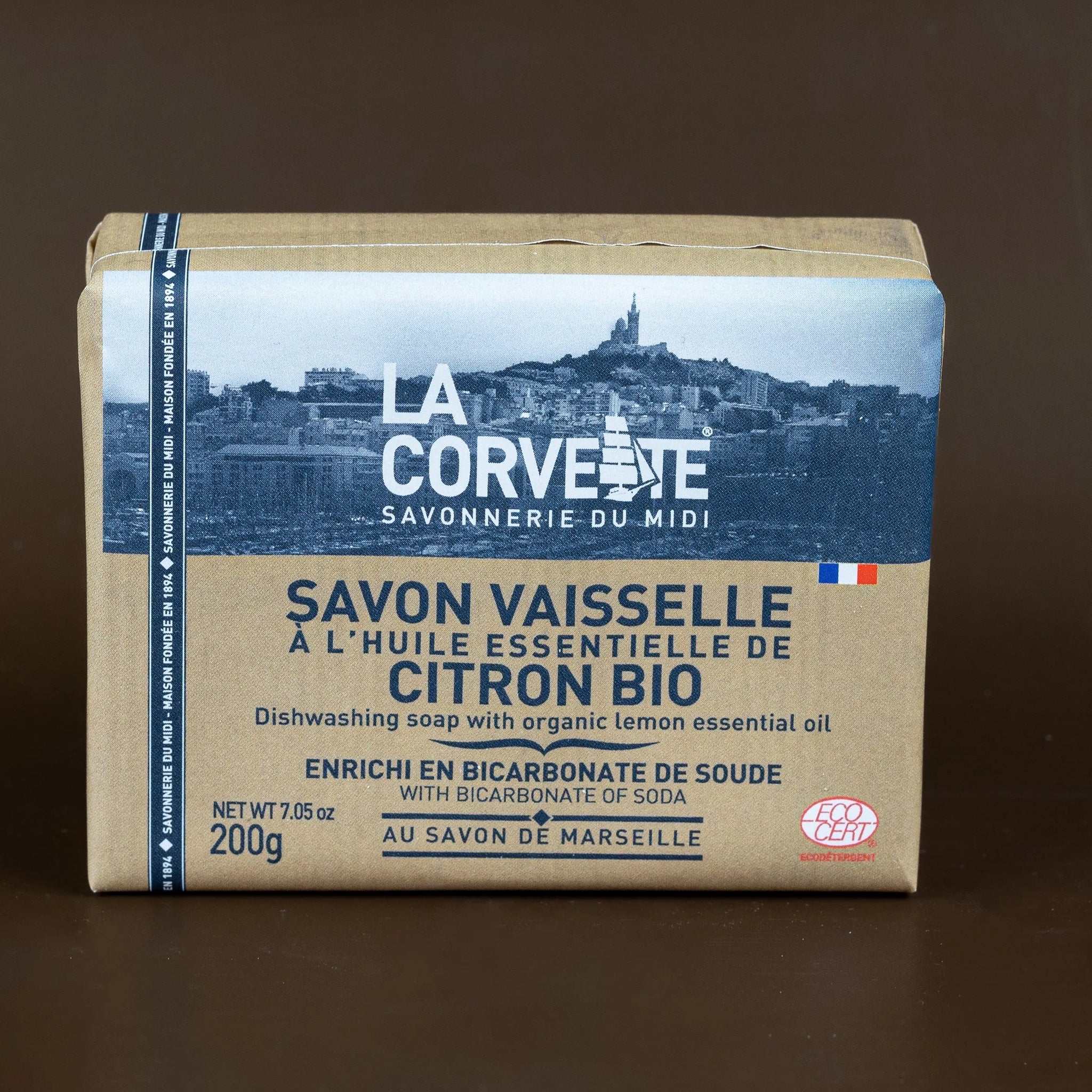 LA CORVETTE Dishwashing Soap Bar with Baking Soda and Organic Lemon | 200g French Soaps UK