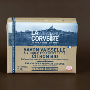 LA CORVETTE Dishwashing Soap Bar with Baking Soda and Organic Lemon | 200g French Soaps UK