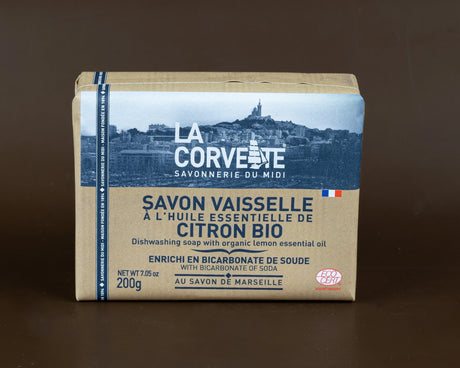 LA CORVETTE Dishwashing Soap Bar with Baking Soda and Organic Lemon | 200g French Soaps UK