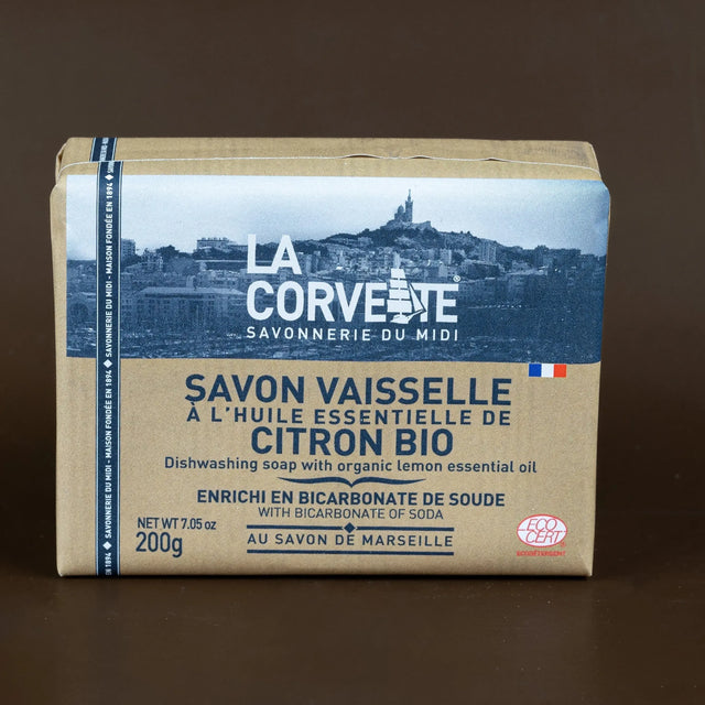 LA CORVETTE Dishwashing Soap Bar with Baking Soda and Organic Lemon | 200g French Soaps UK