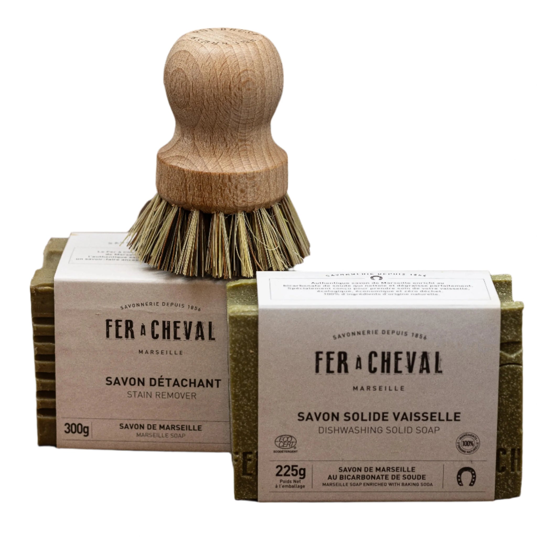 FER A CHEVAL Dishwashing & Stain Removing Bar Duo + Pot Brush (worth £16.95) French Soaps UK