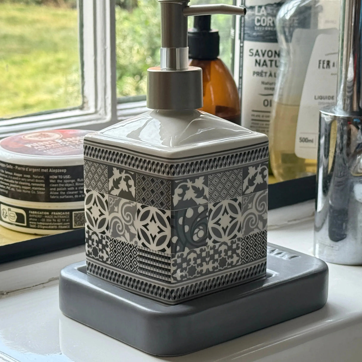 Bastide & Olivier Grey & White Mosaic Ceramic Soap Dispenser French Soaps UK