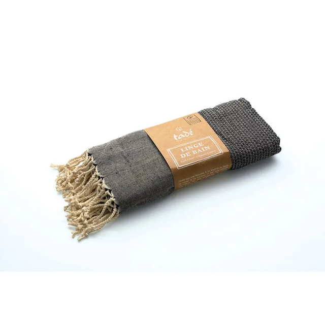 TADÉ PAYS DU LEVANT Hammam Towel, Organic Cotton, Black French Soaps UK