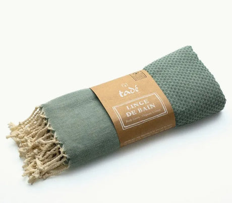 TADÉ PAYS DU LEVANT Hammam Towel, Organic Cotton, Olive French Soaps UK