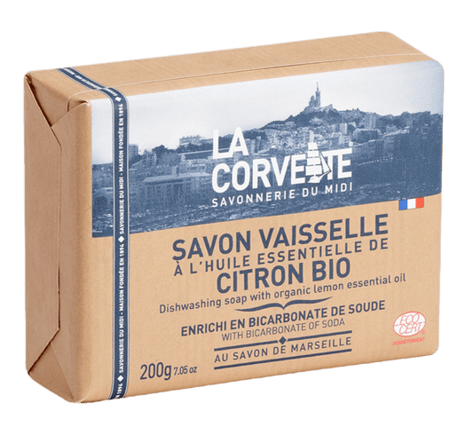 LA CORVETTE Dishwashing Soap Bar with Baking Soda and Organic Lemon | 200g French Soaps UK