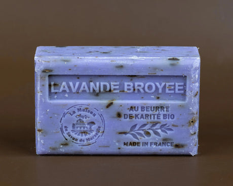 LA MAISON DU SAVON DE MARSEILLE Lavender Flowers Exfoliating French Soap with organic Shea Butter 125g French Soaps UK
